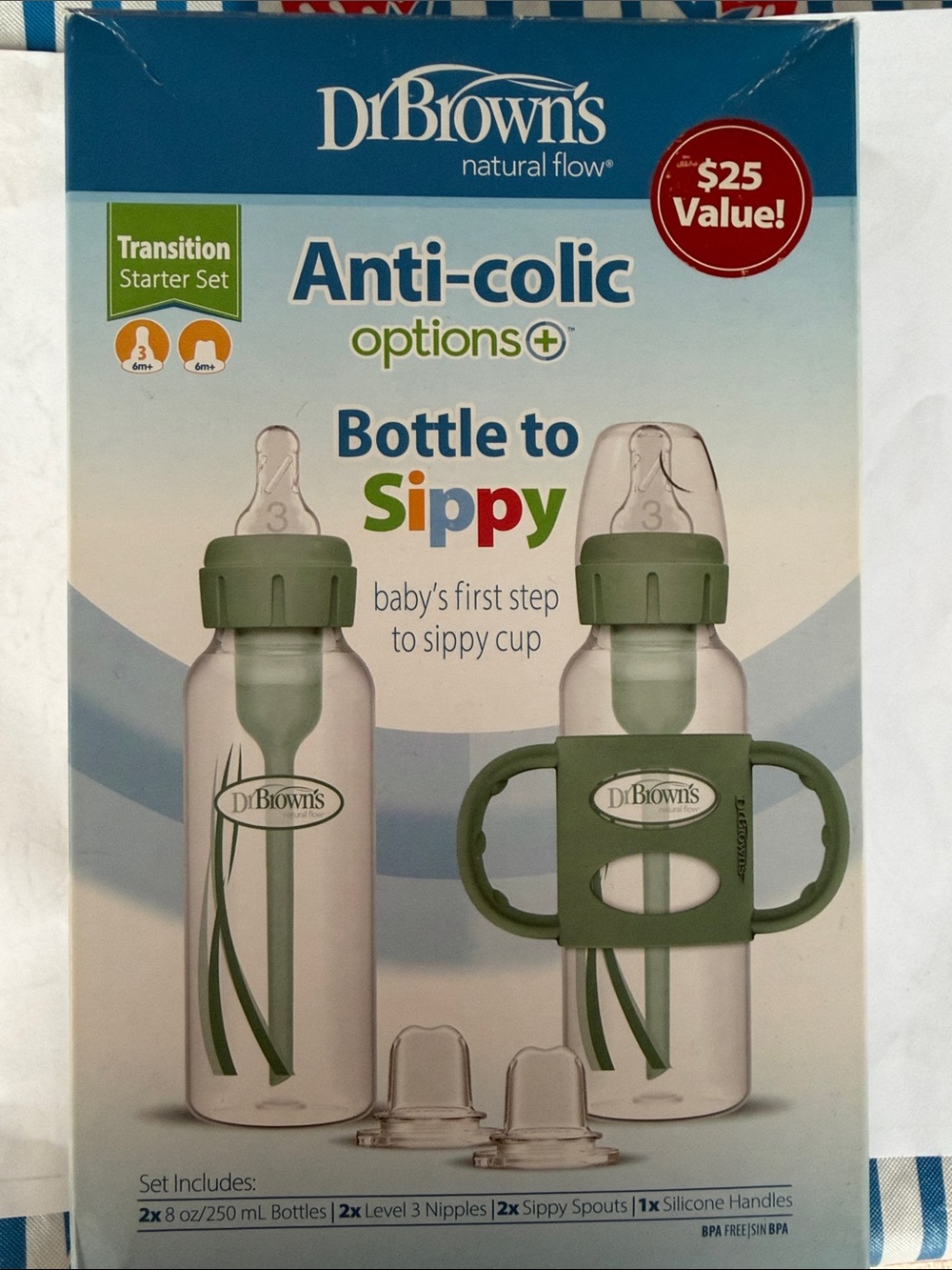 Anti-Colic Options+ Bottle to Sippy Transition Set - Olive Green